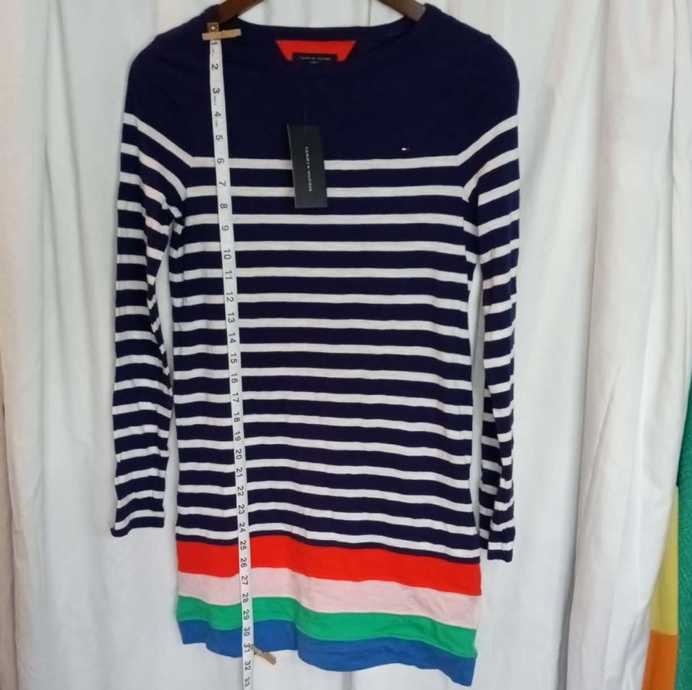 NWT Tommy Hilfiger 16 Navy and White Striped Crewneck Sweater Dress Multicolor
